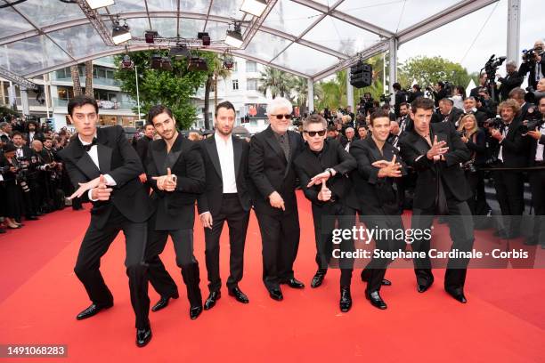 George Steane, José Condessa, Anthony Vaccarello, Director Pedro Almodóvar, Ethan Hawke, Jason Fernández and Manuel Rios attends the "Monster" red...