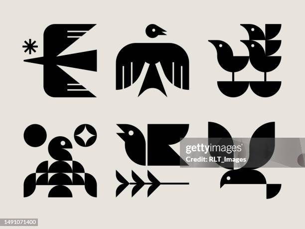 stockillustraties, clipart, cartoons en iconen met mid-century modern bird icons - mid century stijl