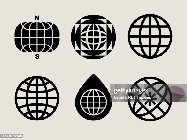 stockillustraties, clipart, cartoons en iconen met mid-century modern globe icons - wereldbol