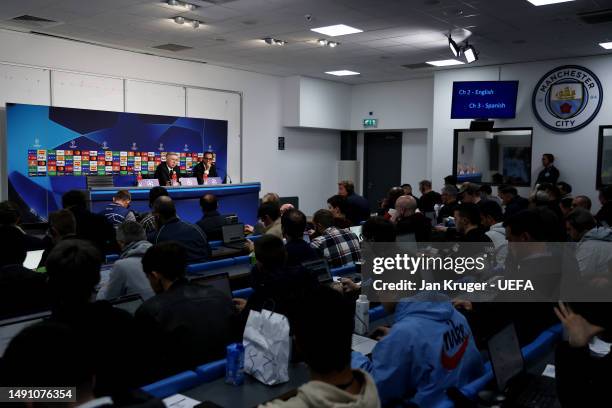 Carlo Ancelotti, Head Coach of Real Madrid, speaks to the media in the post match press conference after the team's defeat during the UEFA Champions...