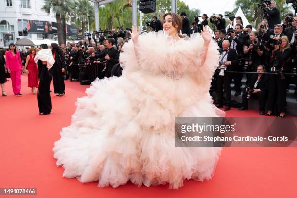 Araya Hargat attends the "Monster" red carpet during the 76th annual Cannes film festival at Palais des Festivals on May 17, 2023 in Cannes, France.