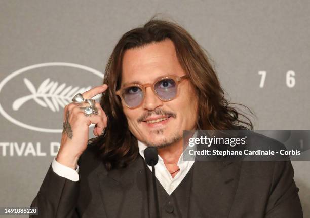 Johnny Depp attends the "Jeanne Du Barry" press conference at the 76th annual Cannes film festival at Palais des Festivals on May 17, 2023 in Cannes,...