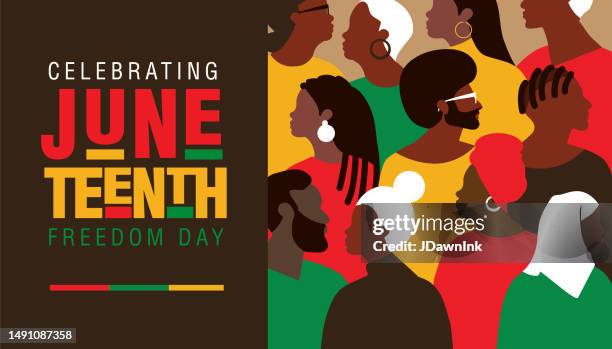 ilustrações de stock, clip art, desenhos animados e ícones de juneteenth freedom day celebration web banner design with crowd of people - black people
