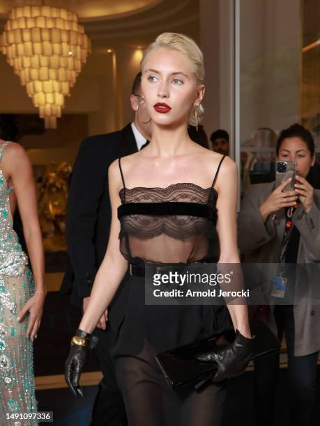 Iris Law is seen at the Martinez hotel during the 76th Cannes film festival on May 17, 2023 in Cannes, France.