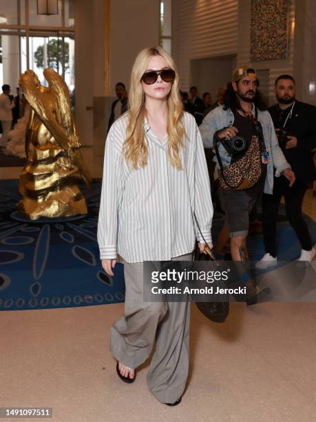 Elle Fanning is seen at the Martinez hotel during the 76th Cannes film festival on May 17, 2023 in Cannes, France.