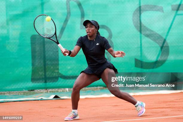 Sachia Vickery of the United States plays a forehanda during her first round match against Audrey Albie of France during the 2023 ITF World Tennis...