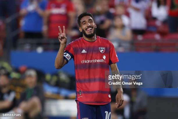 Jesus Ferreira of FC Dallas celebrates after scoring his team's first goal during the MLS game between Vancouver Whitecaps FC and FC Dallas at Toyota...
