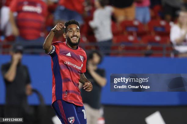 Jesus Ferreira of FC Dallas celebrates after scoring the second goal of his team during the MLS game between Vancouver Whitecaps FC and FC Dallas at...