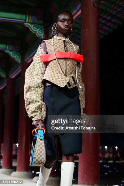 Model walks the runway during the Gucci Seoul Cruise 2024 fashion show at Gyeongbokgung Palace on May 16, 2023 in Seoul, South Korea.