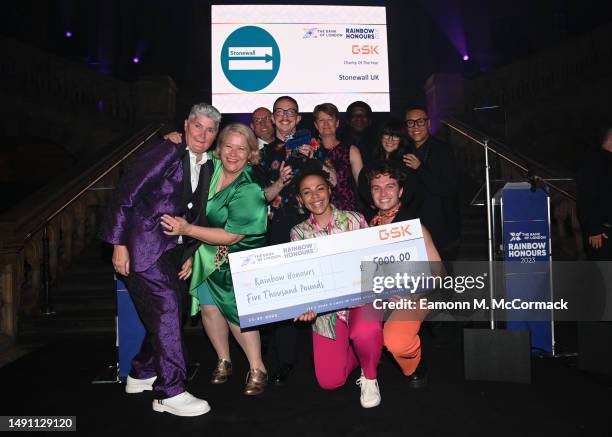 Linda Riley, Nancy Kelley and Stonewall team with Anna Richardson and Gok Wan during the Rainbow Honours 2023 at National History Museum on May 17,...