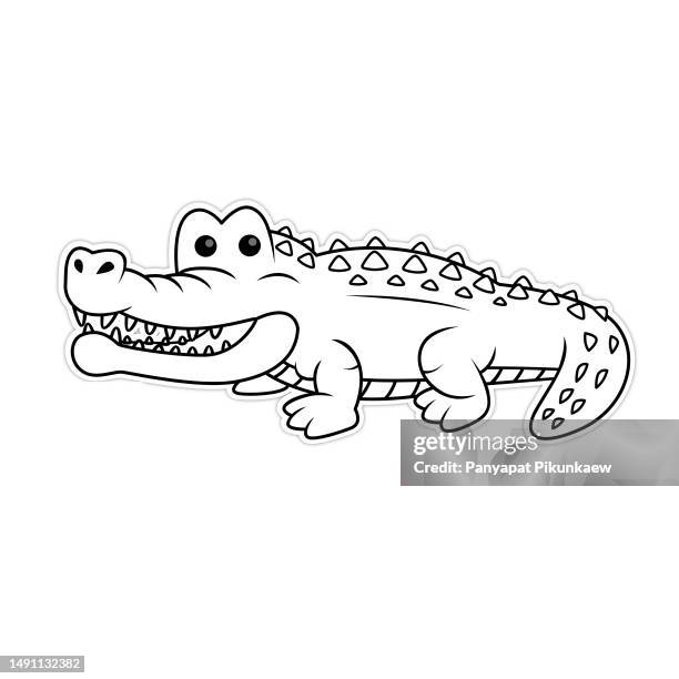 ilustrações de stock, clip art, desenhos animados e ícones de vector illustration of a black and white crocodile smiley face isolated on white background. stock illustration. - territorial animal