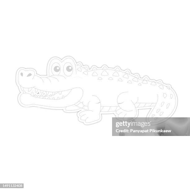 vektorillustration eines gepunkteten krokodil-smileys isoliert auf weißem hintergrund. stock-illustration. - crocodylus porosus stock-grafiken, -clipart, -cartoons und -symbole