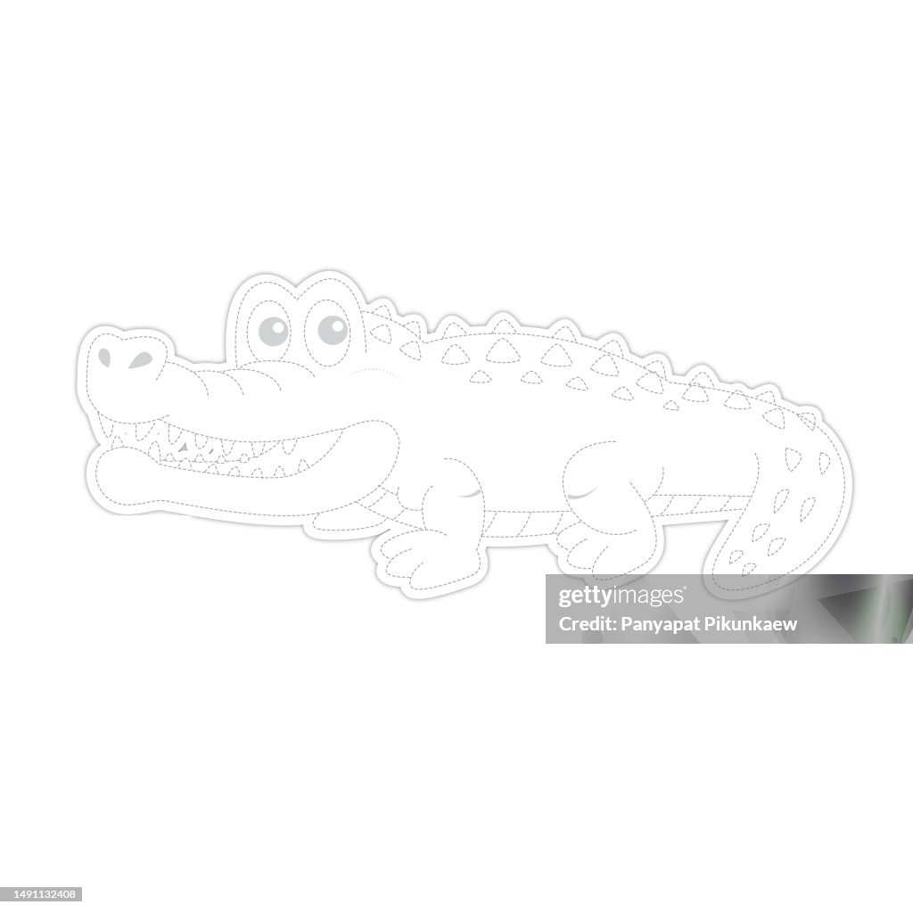 Vector illustration of a dotted crocodile smiley face isolated on white background. stock illustration.
