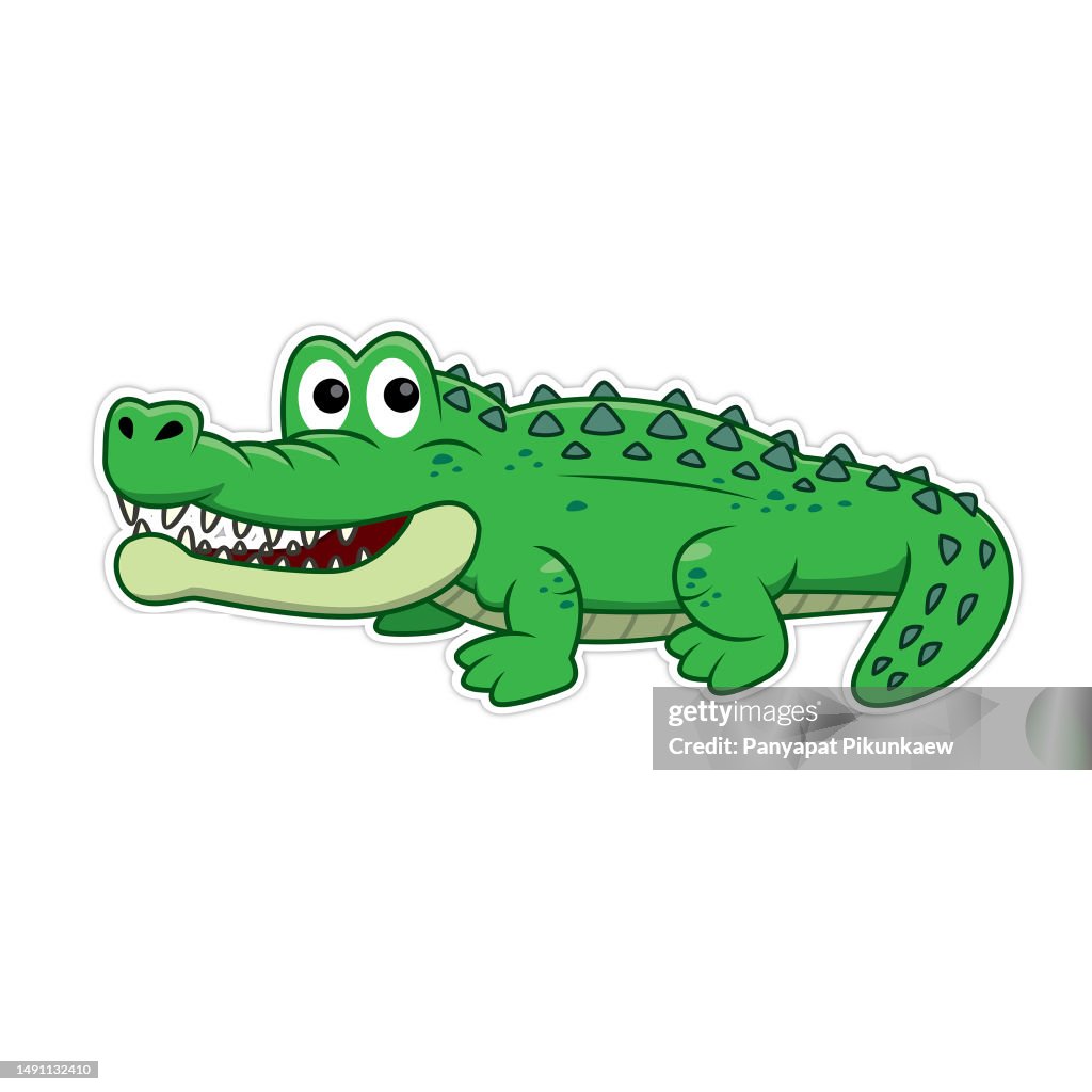 Vector illustration of a green crocodile smiley face isolated on white background. stock illustration.