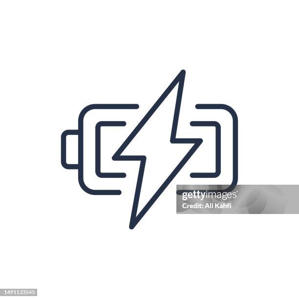 battery charge thin line icon - battery power stock illustrations