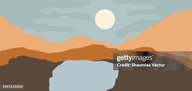 abstract mountain landscape background with retro boho design - nordic interior stock illustrations
