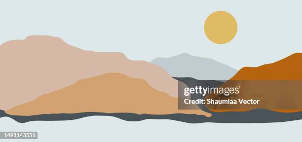 abstract mountain landscape background with retro boho design - bohemian interior stock illustrations
