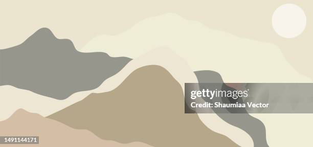 abstract mountain landscape background with retro boho design - outdoor wall art stock illustrations