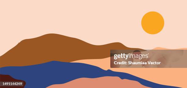 abstract mountain landscape background with retro boho design - scandinavia landscape stock illustrations