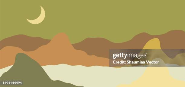 abstract mountain landscape background with retro boho design - boho style interior stock illustrations