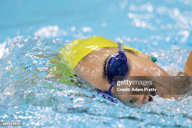 Stephanie Rice of Australia swims during a training session ahead of the London Olympic Games at the Aquatics Centre in Olympic Park on July 23, 2012...