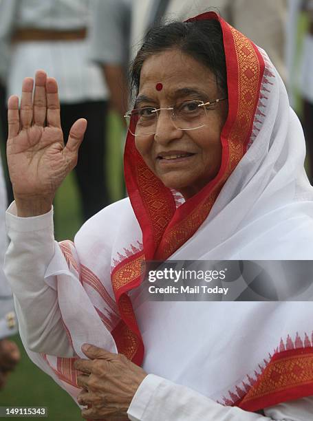 Outgoing President Pratibha Patil at an at Home, as part of farewell ceremonies for Patil, at Rashtrapati Bhavan in New Delhi on Sunday.