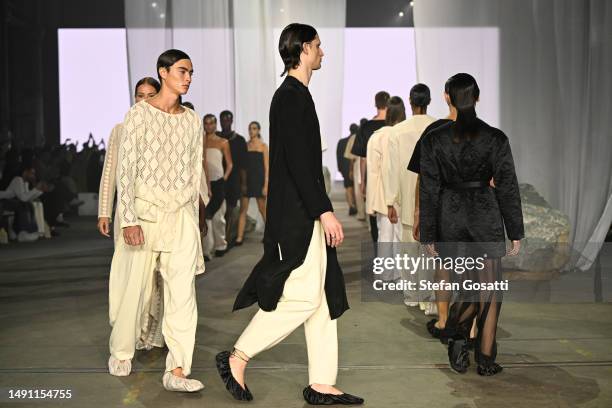 Models walk the runway during the Albus Lumen show during Afterpay Australian Fashion Week 2023 at Carriageworks on May 18, 2023 in Sydney, Australia.