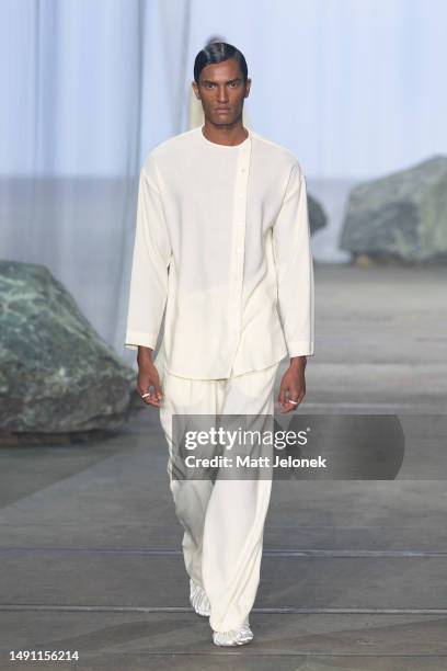 Model walks the runway during the Albus Lumen show during Afterpay Australian Fashion Week 2023 at Carriageworks on May 18, 2023 in Sydney, Australia.