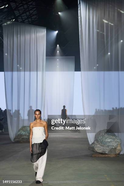 Model walks the runway during the Albus Lumen show during Afterpay Australian Fashion Week 2023 at Carriageworks on May 18, 2023 in Sydney, Australia.