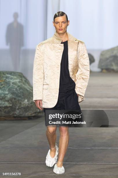 Model walks the runway during the Albus Lumen show during Afterpay Australian Fashion Week 2023 at Carriageworks on May 18, 2023 in Sydney, Australia.