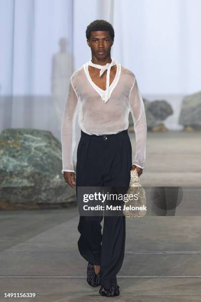 Model walks the runway during the Albus Lumen show during Afterpay Australian Fashion Week 2023 at Carriageworks on May 18, 2023 in Sydney, Australia.