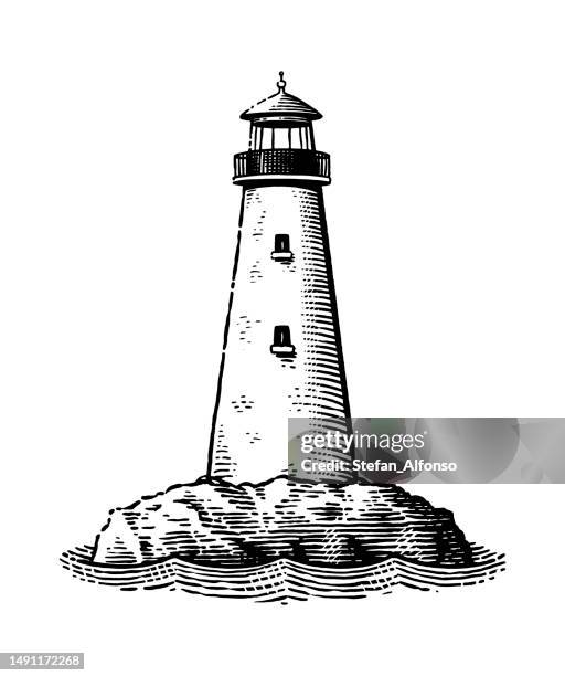 ilustrações, clipart, desenhos animados e ícones de desenho vetorial de um farol - farol estrutura construída