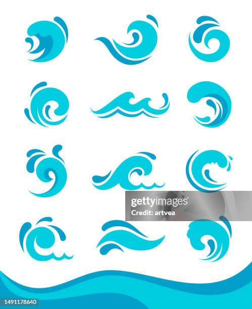 stockillustraties, clipart, cartoons en iconen met blue waves set. liquid shape elements - golfpatroon