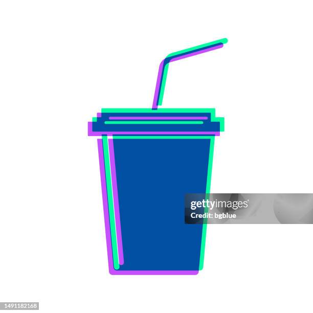 cup with straw. icon with two color overlay on white background - two coffee cups stock illustrations