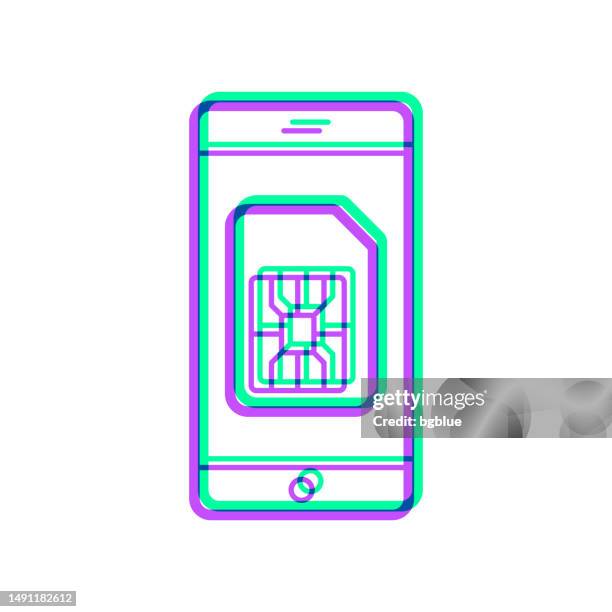 smartphone with sim card. icon with two color overlay on white background - computer chip close up stock illustrations