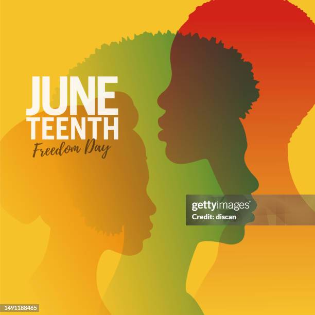 juneteenth independence day banner. silhouettes of african-american profile. june 19 holiday. - juneteenth 1865 幅插畫檔、美工圖案、卡通及圖標