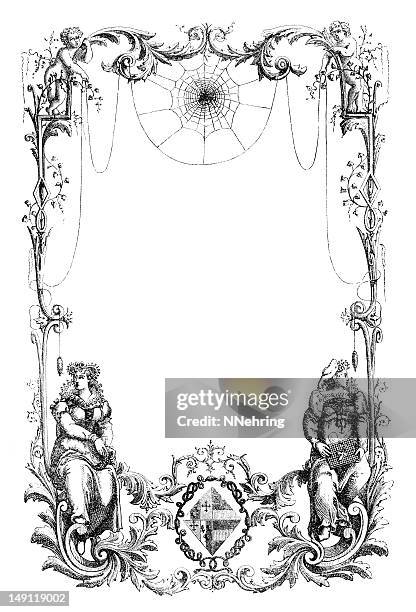 ornate victorian frame engraving - angels crest stock illustrations