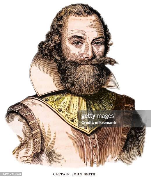 portrait of captain john smith, english soldier, explorer, colonial governor, admiral of new england - vintage sailor stock pictures, royalty-free photos & images