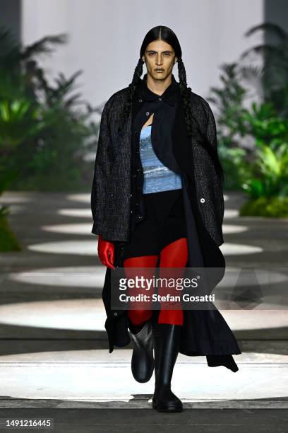Model walks the runway during the Speed show during Afterpay Australian Fashion Week 2023 at Carriageworks on May 18, 2023 in Sydney, Australia.