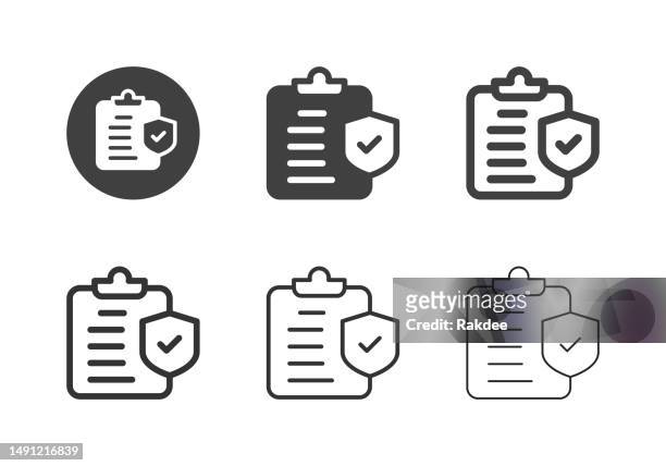 clipboard security icons - multi series - block form stock illustrations
