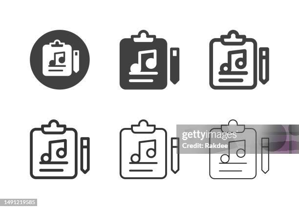 illustrazioni stock, clip art, cartoni animati e icone di tendenza di icone degli appunti dei cantautori - multi series - sheet-music-icon