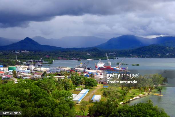 kolonia harbor from the air, pohnpei, micronesia - pacific islands stock pictures, royalty-free photos & images
