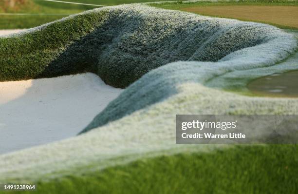 Detail of frost during a delay in play prior to the first round of the 2023 PGA Championship at Oak Hill Country Club on May 18, 2023 in Rochester,...