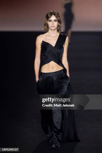 Gabriella Brooks walks the runway during the Cue - Presented by Afterpay show during Afterpay Australian Fashion Week 2023 at Carriageworks on May...