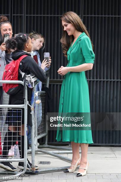 Catherine, Princess of Wales departing the home of charity Anna Freud, of which she is a patron on May 18, 2023 in London, England. The Princess of...