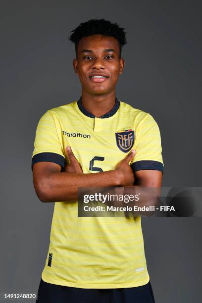 Oscar Zambrano of Ecuador poses for a photograph during the official FIFA U-20 World Cup Argentina 2023 portrait session at Alkazar Hotel on May 17,...