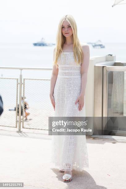 Elle Fanning is seen at Hotel Martinez during the 76th Cannes film festival on May 18, 2023 in Cannes, France.