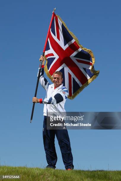 Sir Chris Hoy is announced as Team GB Olympic London 2012 Flag Bearer at Celtic Manor Resort on July 23, 2012 in Newport, Wales.