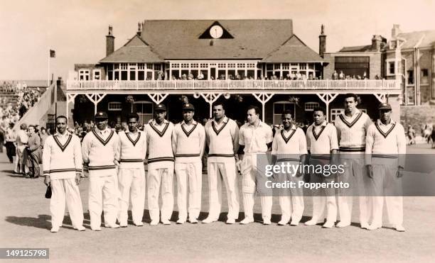 The West Indies cricket team prior to their match against Mr TN Pearce's XI at the Scarborough Festival, 7th September 1957. Left-right: Andrew...