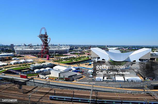 General view of the Olympic Park and Stadium from The Lund Point tower on July 23, 2012 in London, England.